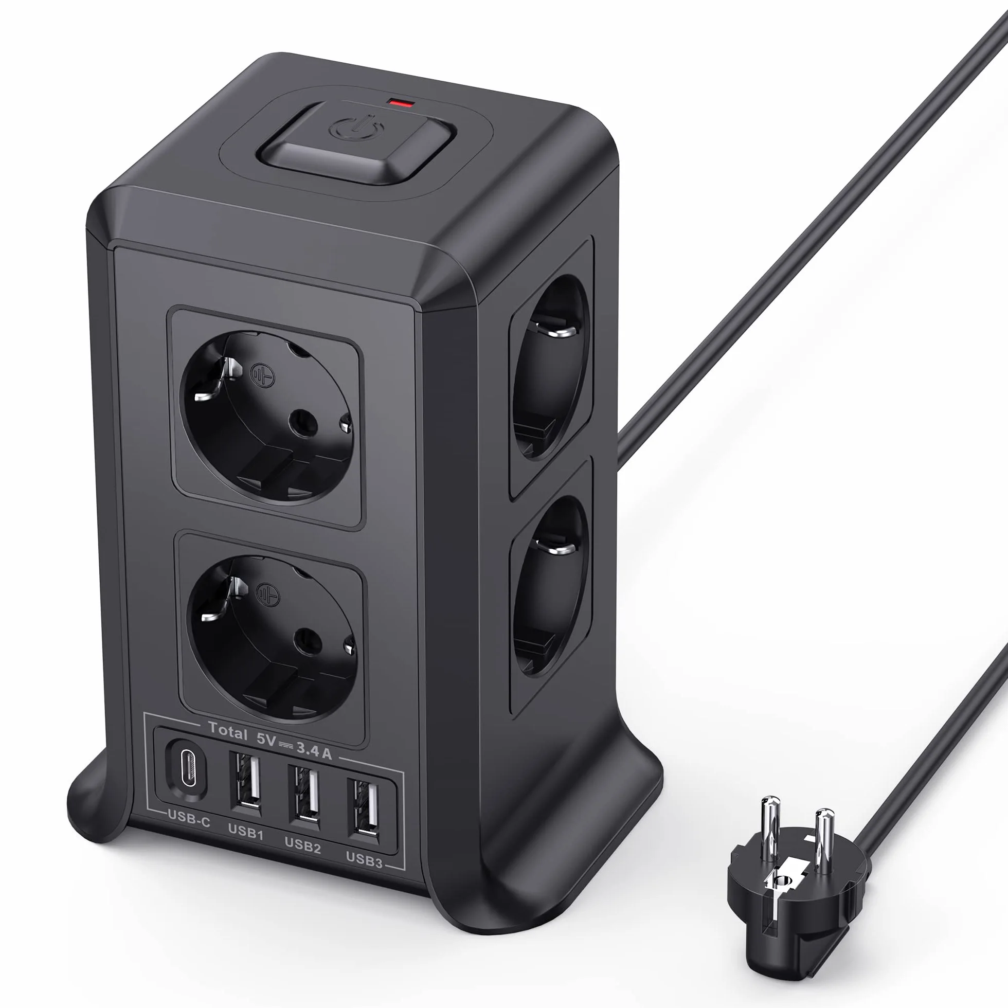 Multiprise 8 Prises 4 USB Parafoudre Surtension 2M Câble