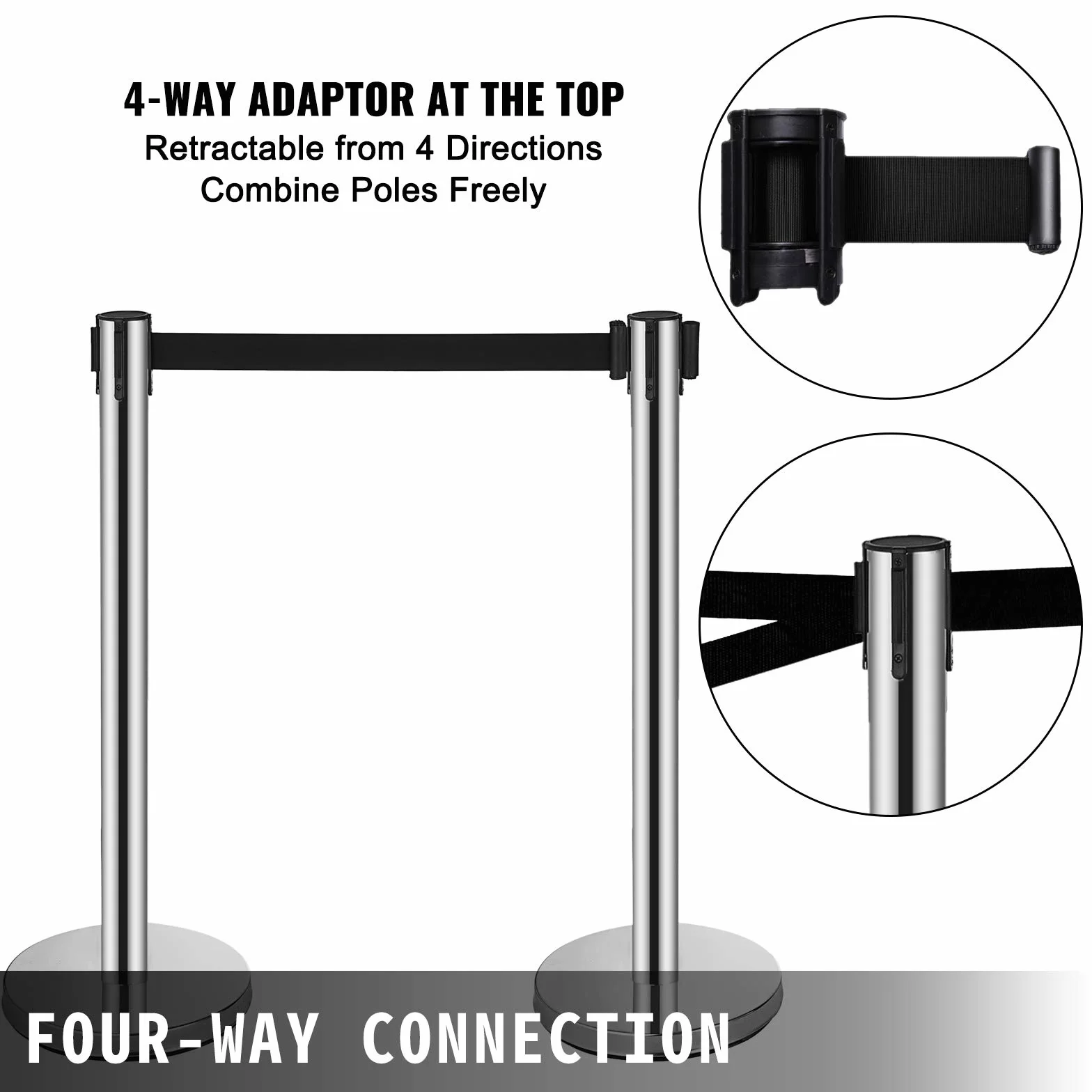 VEVOR Poteau de Guidage 6PCs 90 cm, Barrière de Balisage avec 3 Ceintures Rétractables pour Contrôle de Foules