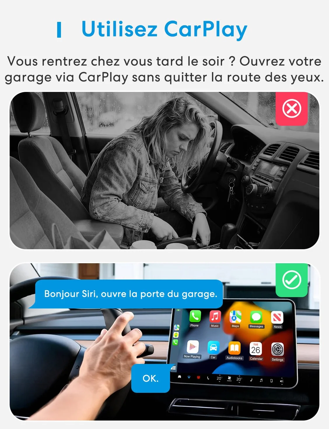 Meross Ouvre-Porte de Garage Connecté WiFi Universel Compatible CarPlay Apple HomeKit Siri Alexa Google Notification Contrôle Vocal Fermeture Automatique Minuteur