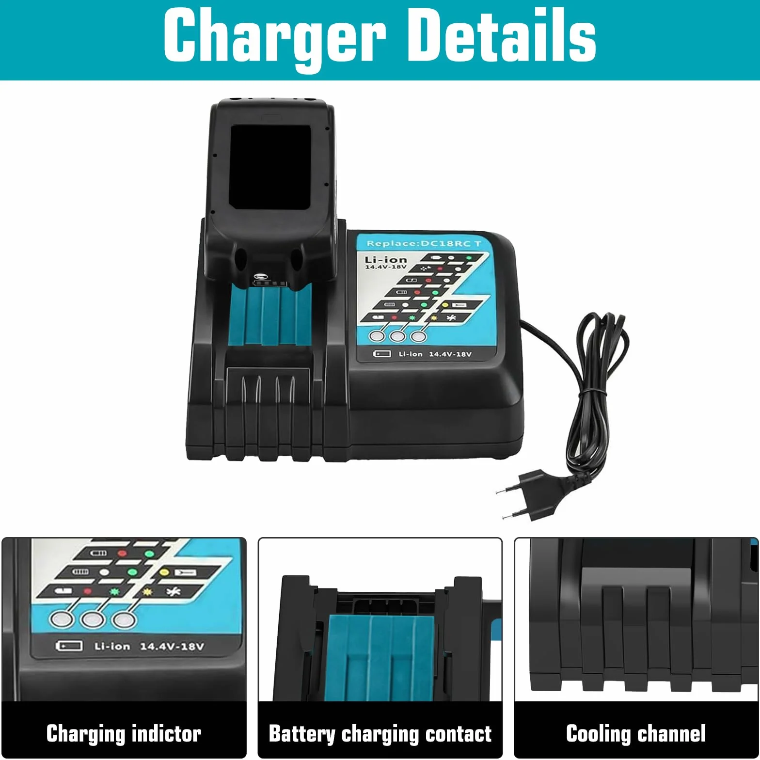 Makita 18V 5000mAh Batterie de Rechange 2 Pièces + 3A Chargeur DC18RCT Compatible BL1830 BL1850 BL1860 BL1840