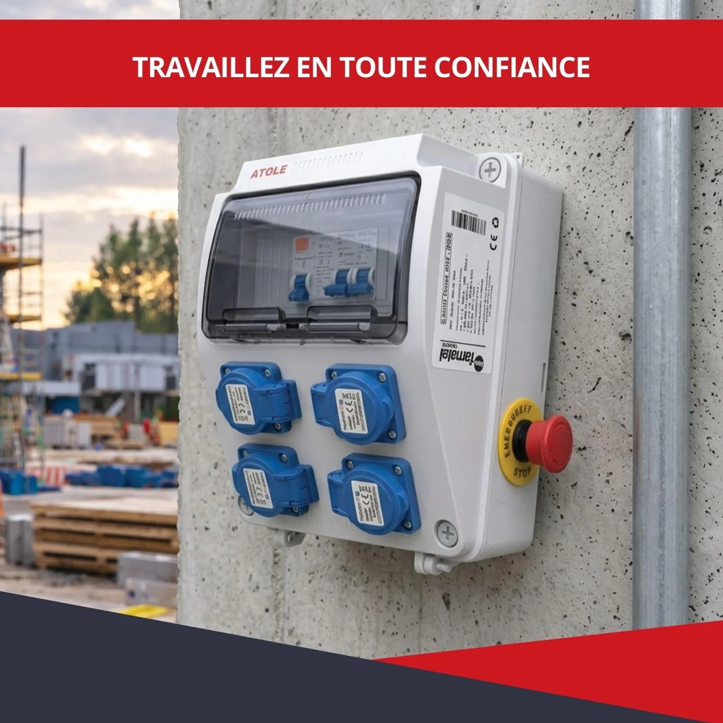 Coffret de chantier monophasé 9 modules 4 prises 16A IP54 ABS 7kVA