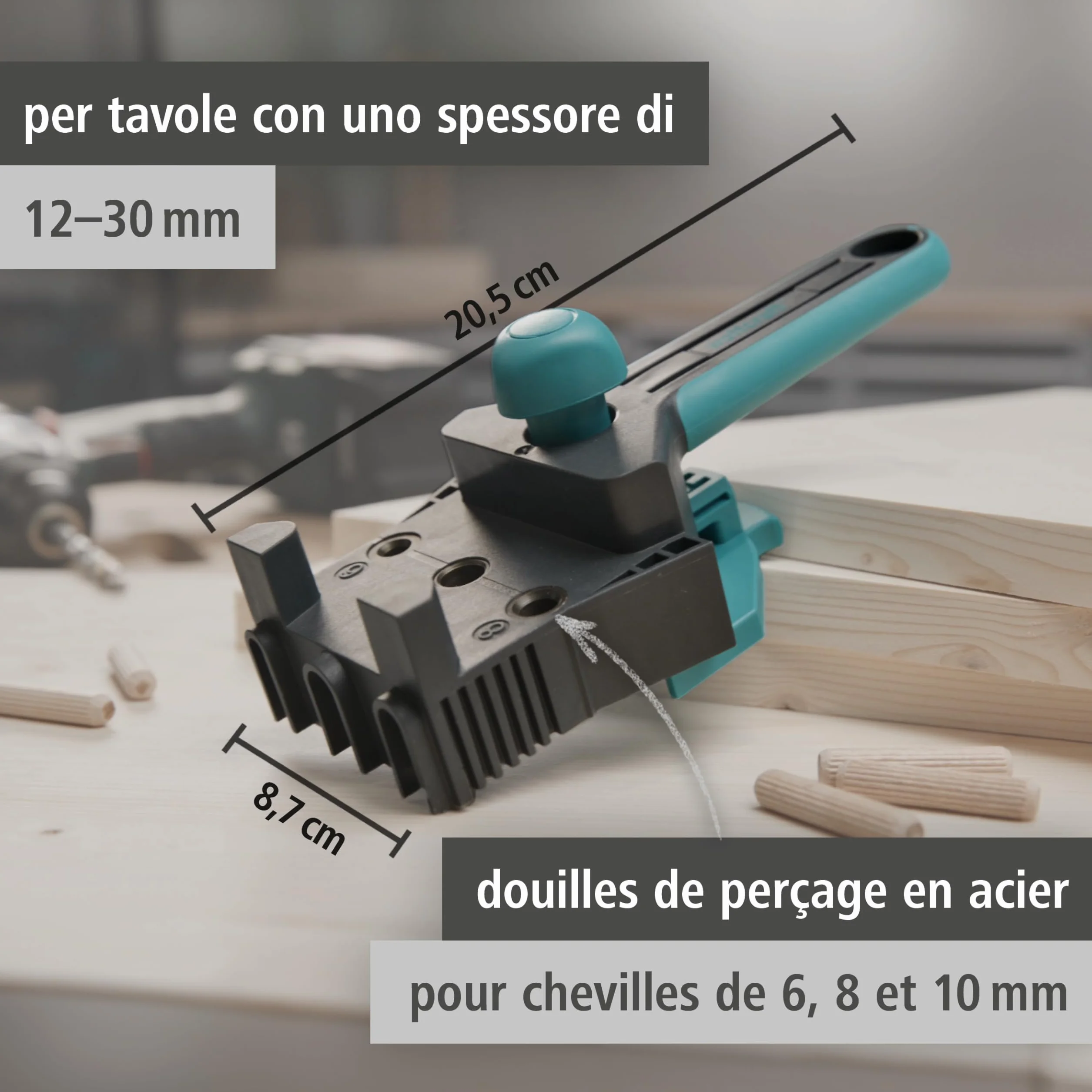 Wolfcraft Kit projet assemblages chevillés tourillons Ø 8 mm angle T plat