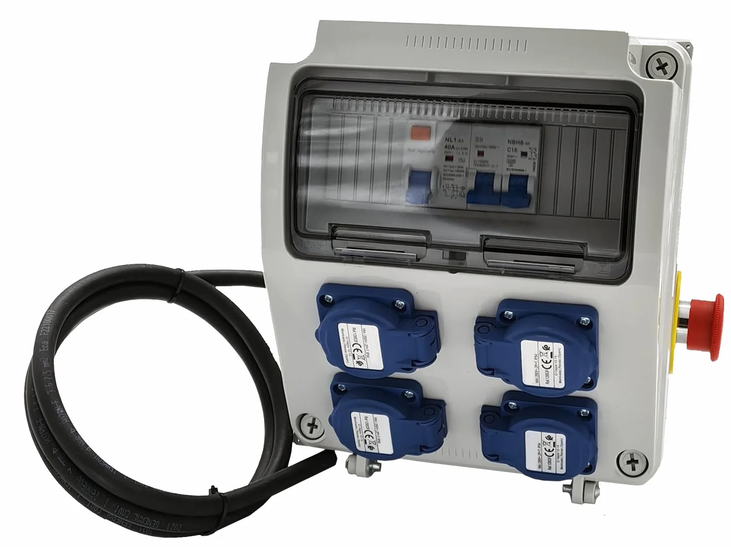 Coffret de chantier monophasé 9 modules 4 prises 16A IP54 ABS 7kVA