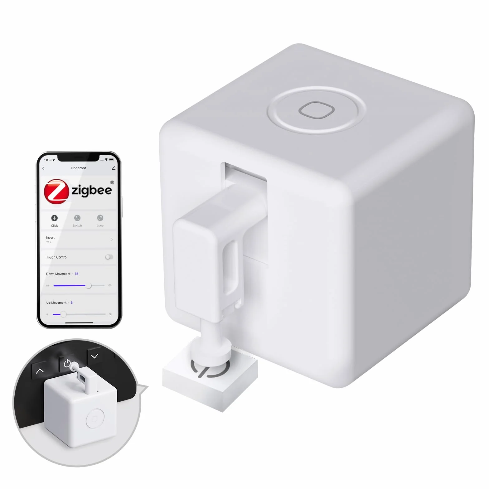 MOES Fingerbot Plus ZigBee Smart Switch Button Pusher z Kontrolą Dotykową, Kompatybilny z Smart Life, Alexa, Google Home