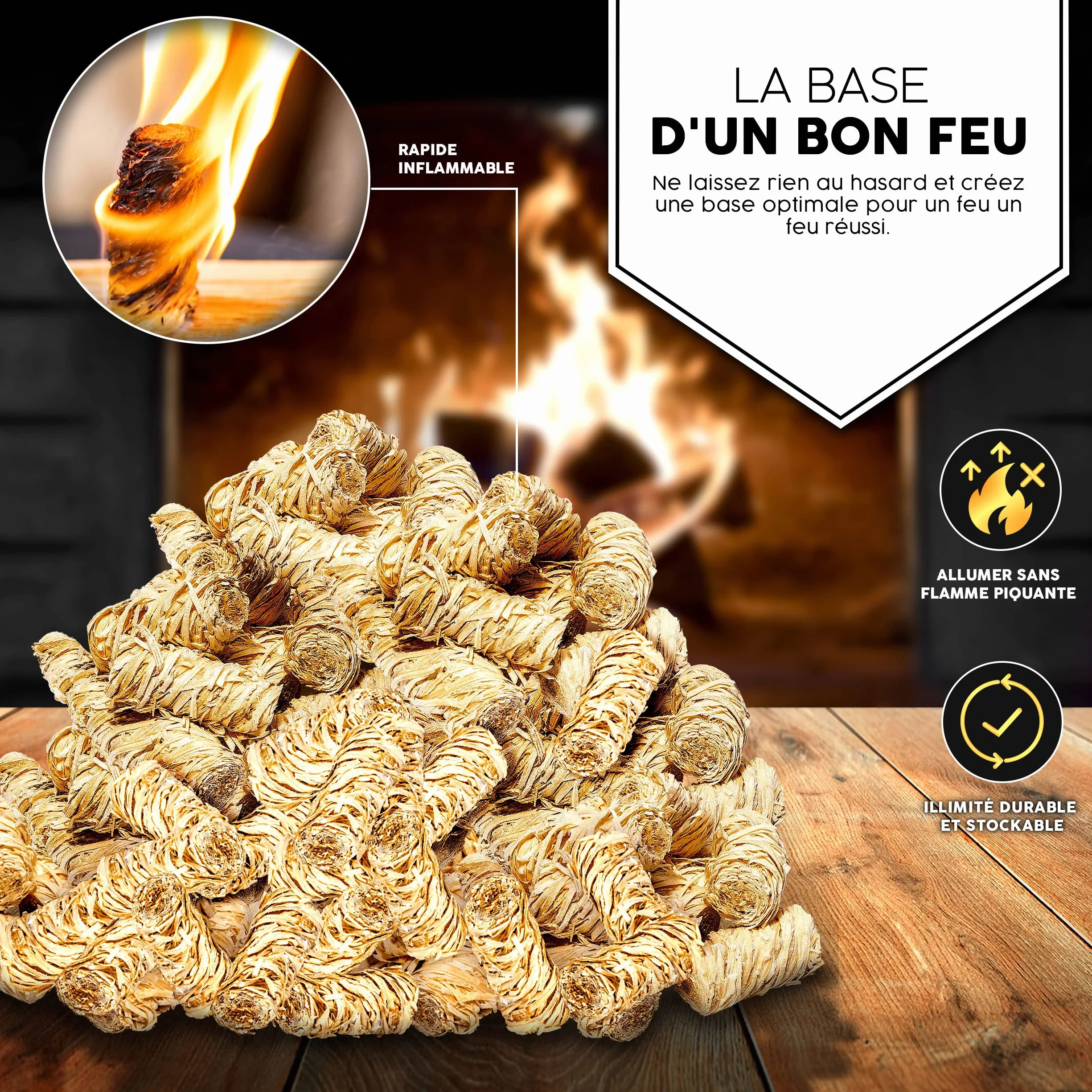 Allume-feu Laine écologique 10 kg 800 pièces imprégné de Cire pour Grill Charbon