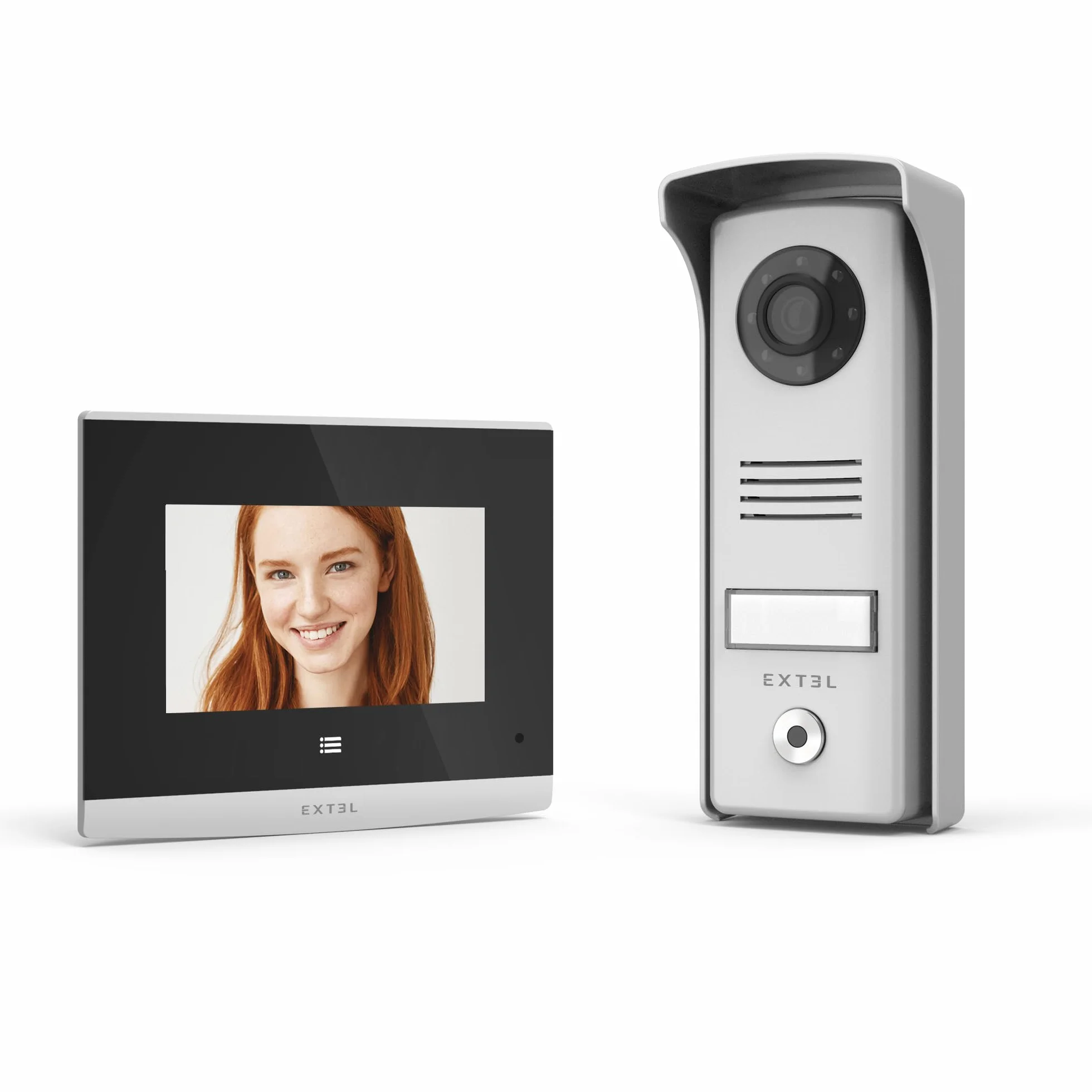 EXTEL Visiophone Filaire Interphone Vidéo 2 Fils Design Ultra Compact Double Commande Ouverture Portail Gâche Électrique Vision Nocturne LEDs Platine Rue Étanche