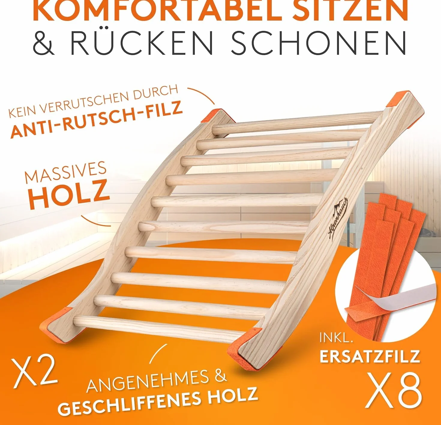 ALPENHAUCH Lot de 2 dossiers pour sauna en bois naturel - Dossier ergonomique forme en S