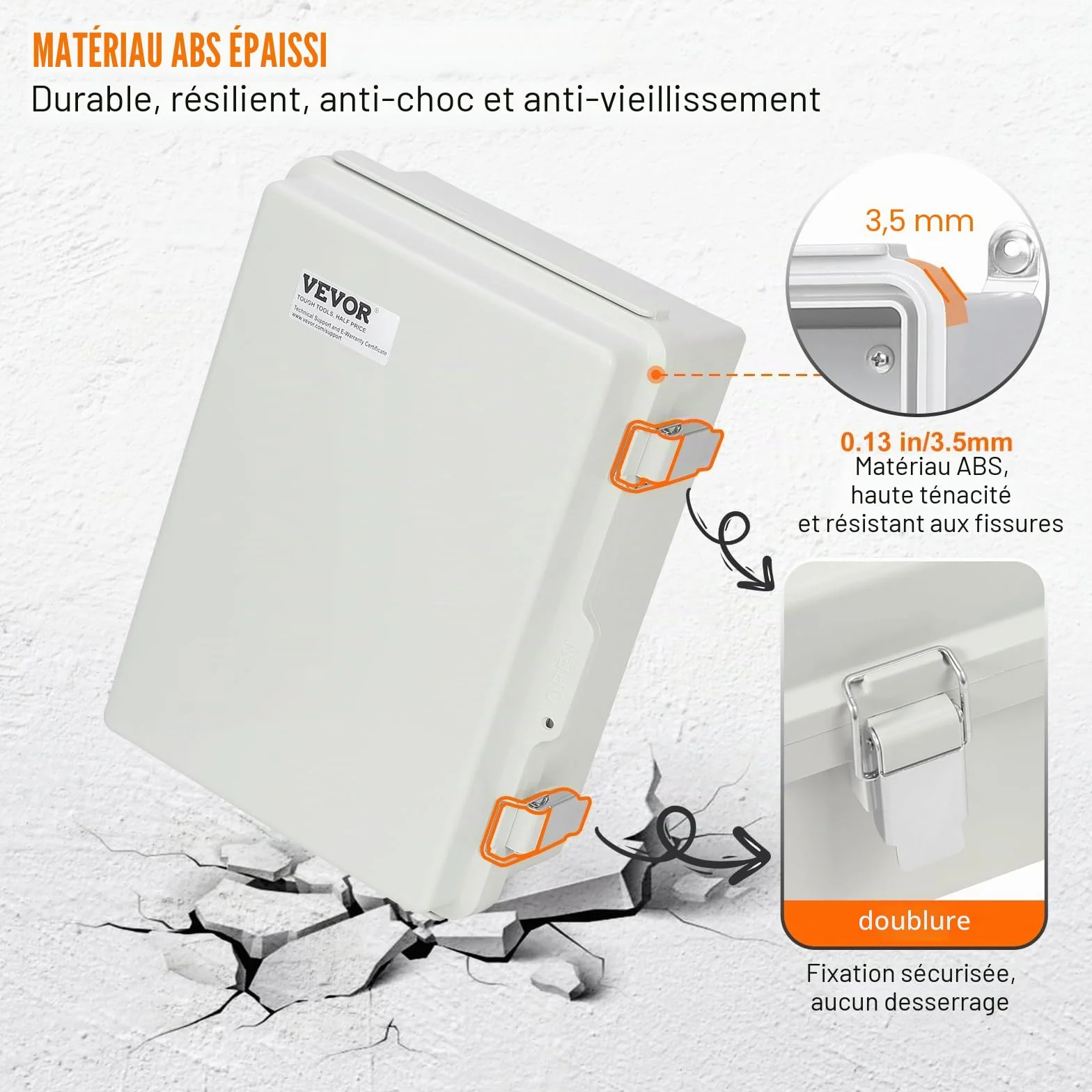 VEVOR Boîte de jonction électrique 300x200x180 mm ABS étanche IP67