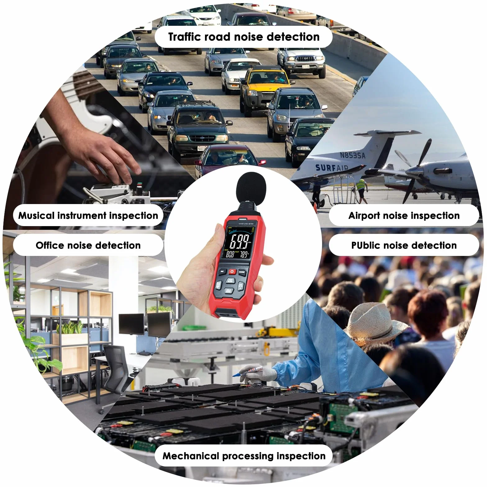 Sonomètre Compteur de Niveau Sonore 30-130 dB avec Enregistrement de Données Alarme Visuelle Connexion PC