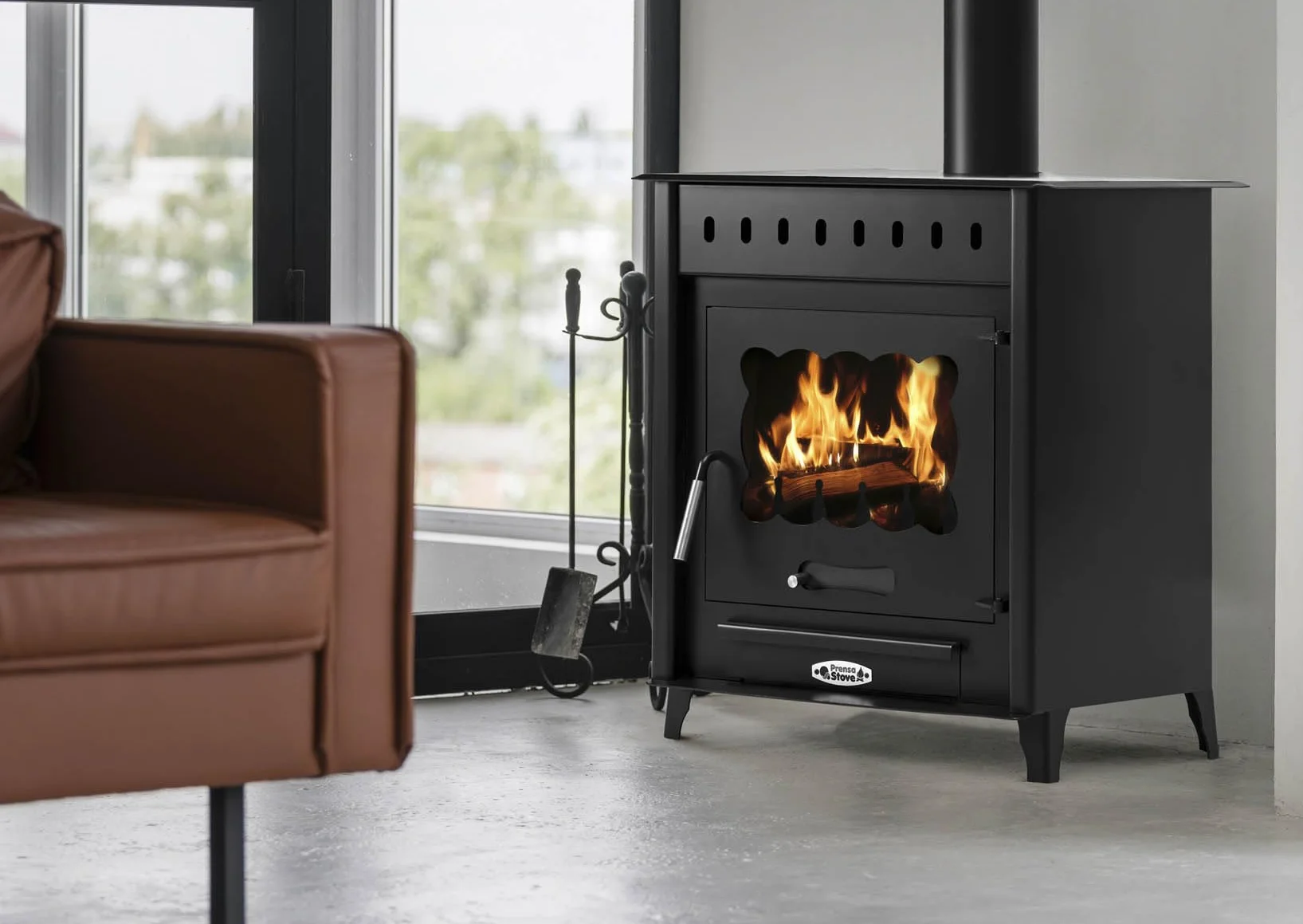 PRENSA Poêle à Bois TEIDE 2 14,3 kW Acier 4 mm Sortie Supérieure ECODESIGN 2022