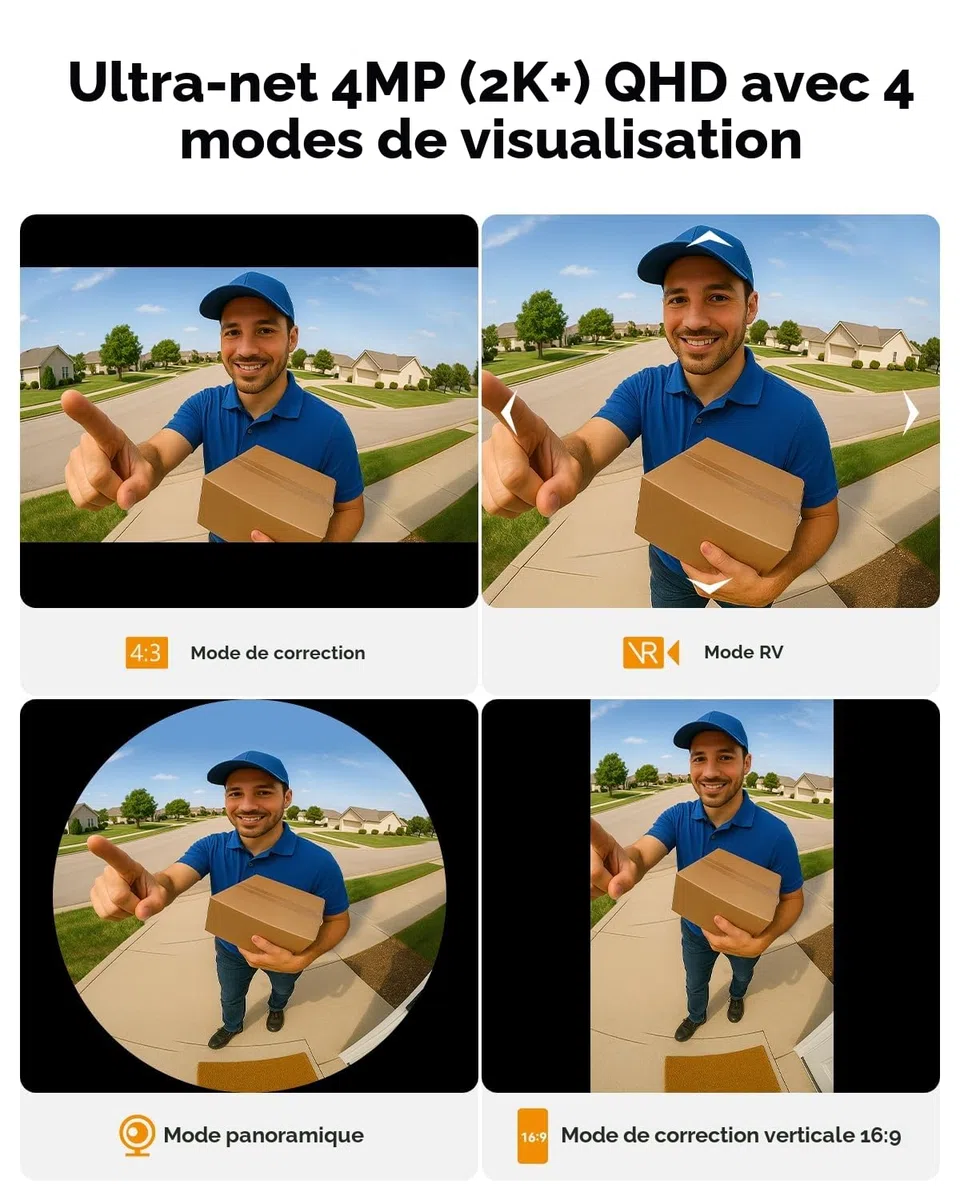 Imou DB3 KIT Sonnette Vidéo 2K+ WiFi 4MP Panoramic avec Carillon, Vision Nocturne 5m, Détection Colis AI