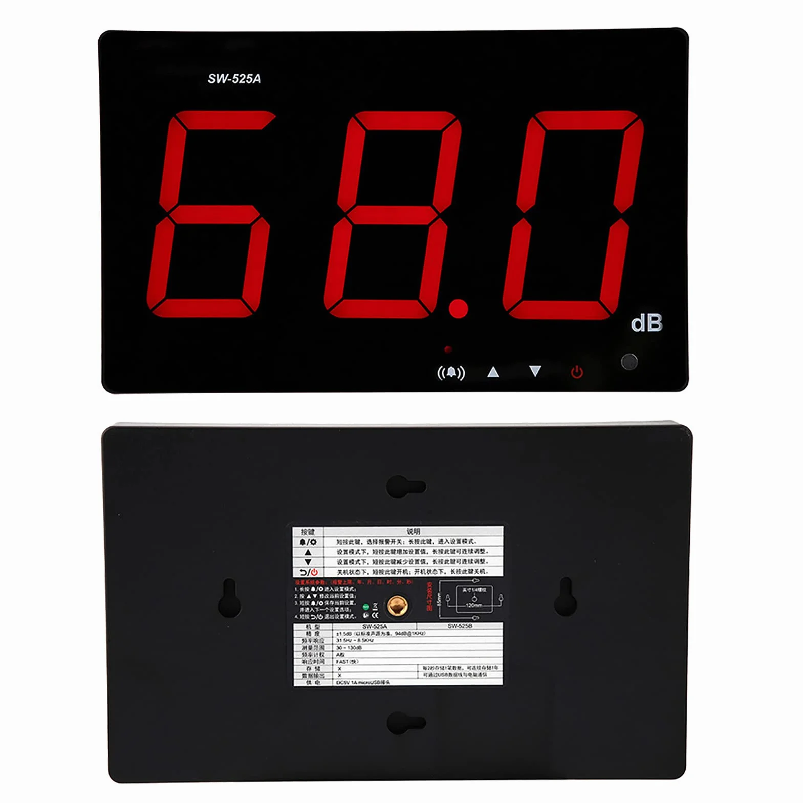 Compteur de Niveau Sonore Numérique SW-525A Mural 30dB-130dB DC5V Micro USB