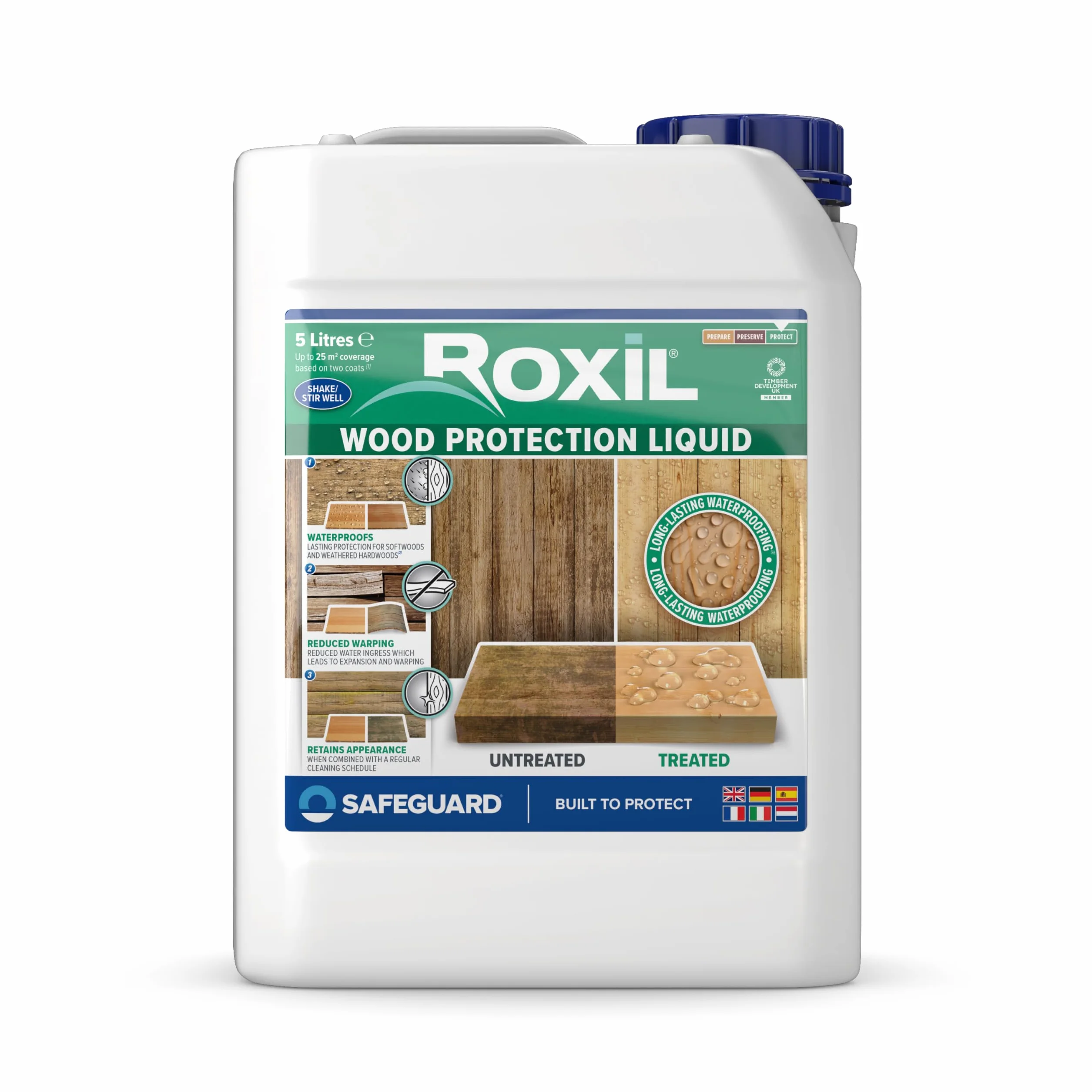 Roxil Liquide Imperméabilisant pour Bois 5 litres Protection Hydrofuge Extérieur Incolore 25m2
